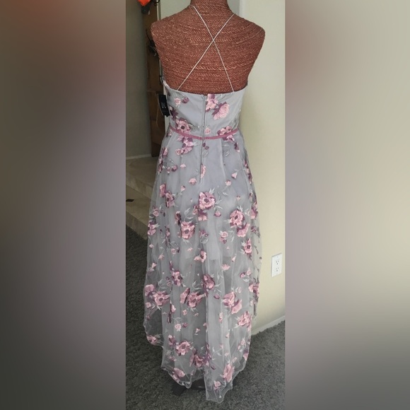 NWT! I.N. SAN FRANCISCO FLORAL OVERLAY PINK/GRAY BRIDESMAID DRESS - Picture 4 of 13